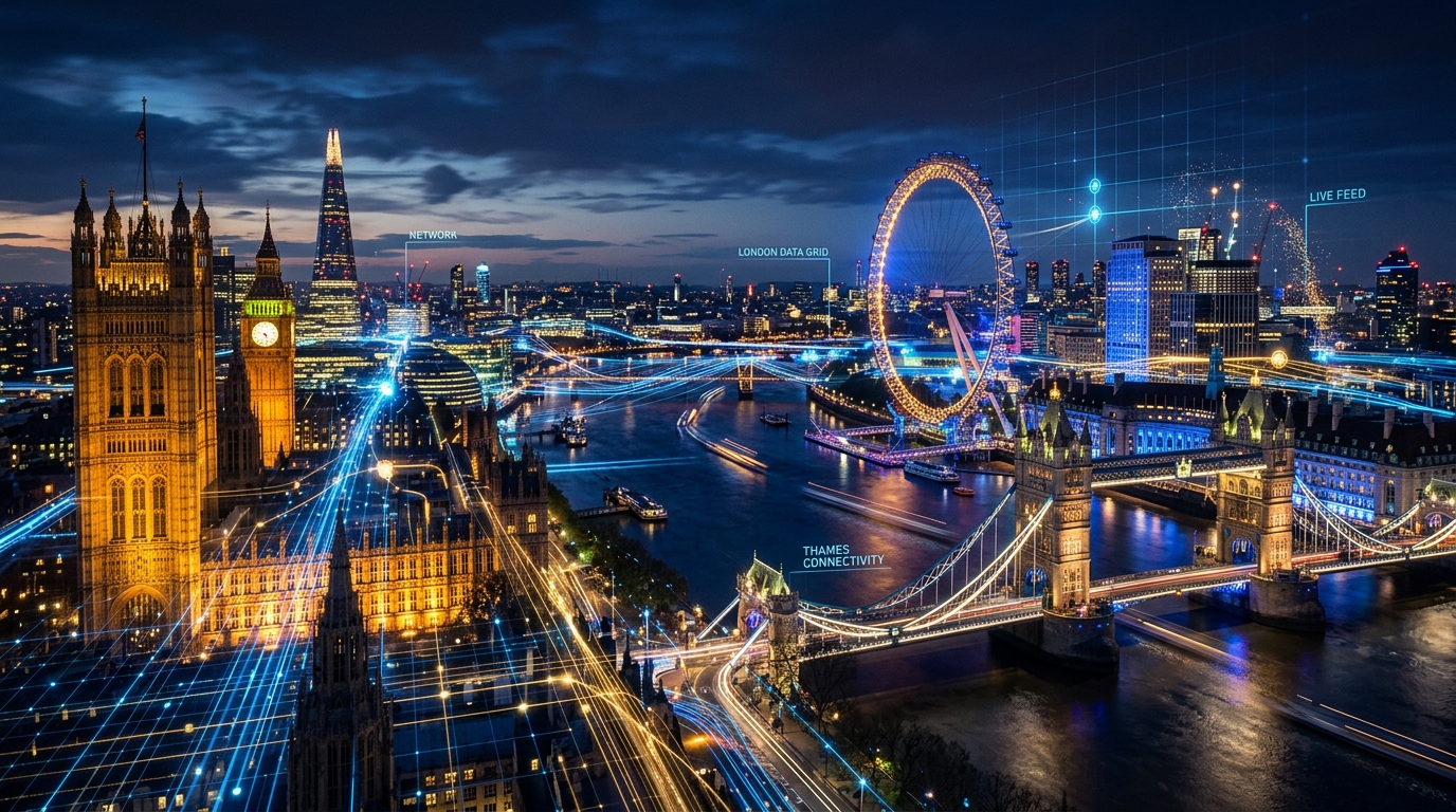 IPTV UK — London Skyline Night View with Big Ben and Tower Bridge